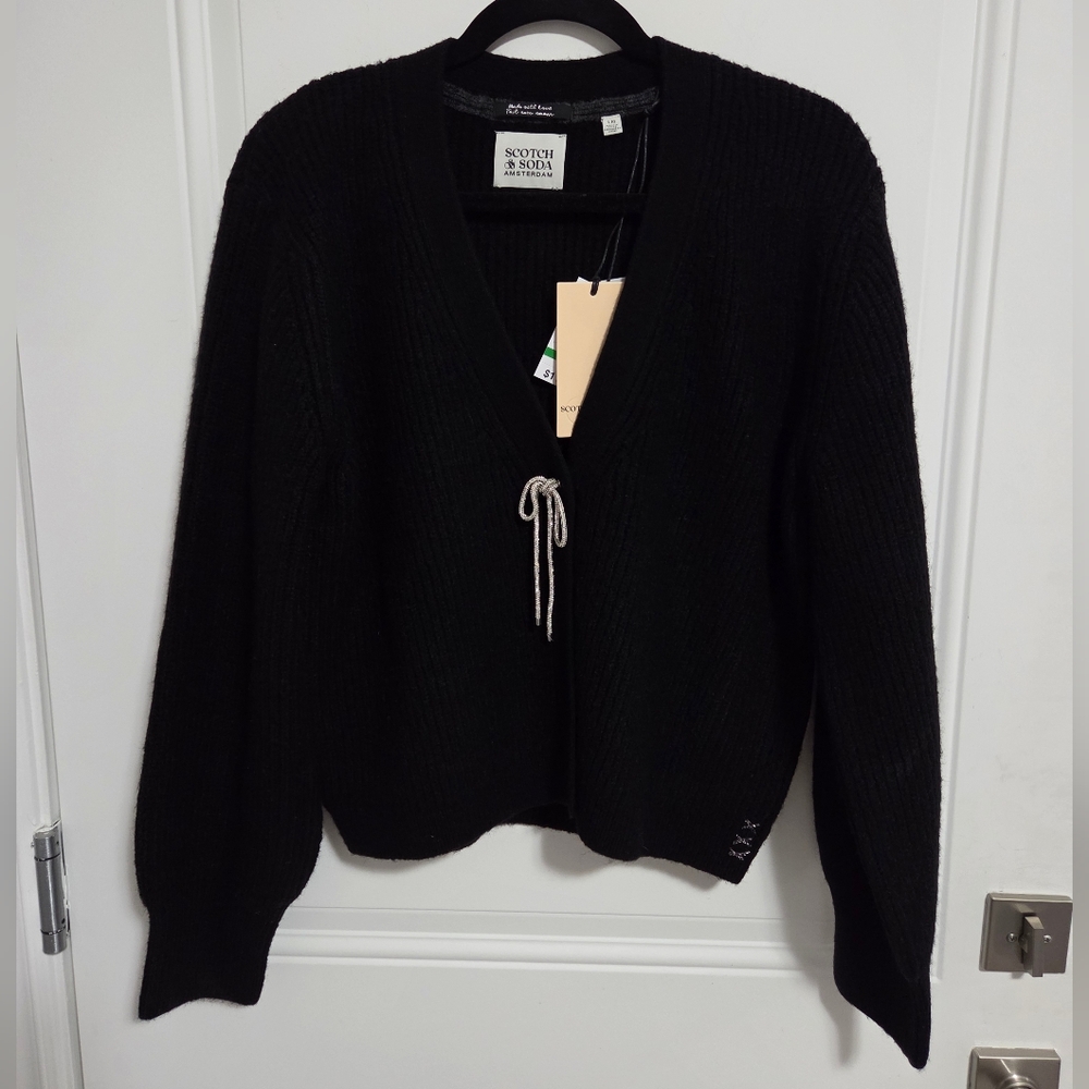 NWT - Scotch & Soda Women's Wool Blended Embellished Bow Cardigan - Size L